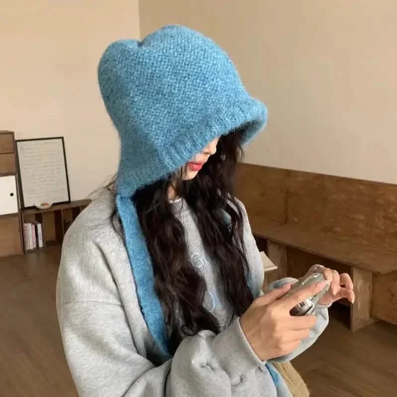 Gorro de lana tejido de invierno unisex con orejeras a rayas