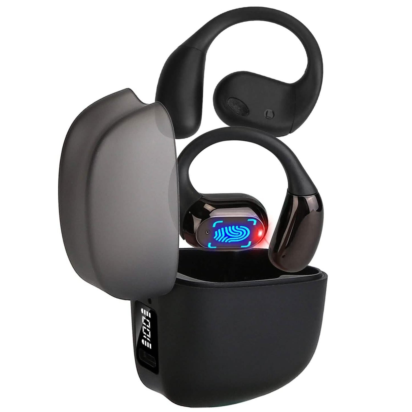 Auriculares Inalámbricos de V5.4 de Conducción Abierta con Gancho para la Oreja y Estuche de Carga con Pantalla LED