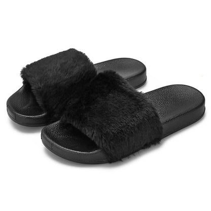 Pantuflas de mujer de piel sintética con puntera abierta