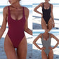 Women Sexy Push Up One-piece Backless Solid Retro Triangle Swimsuit