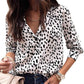 Blusas casuales de mujer con cuello en V, túnica de leopardo, camisas de manga larga con botones
