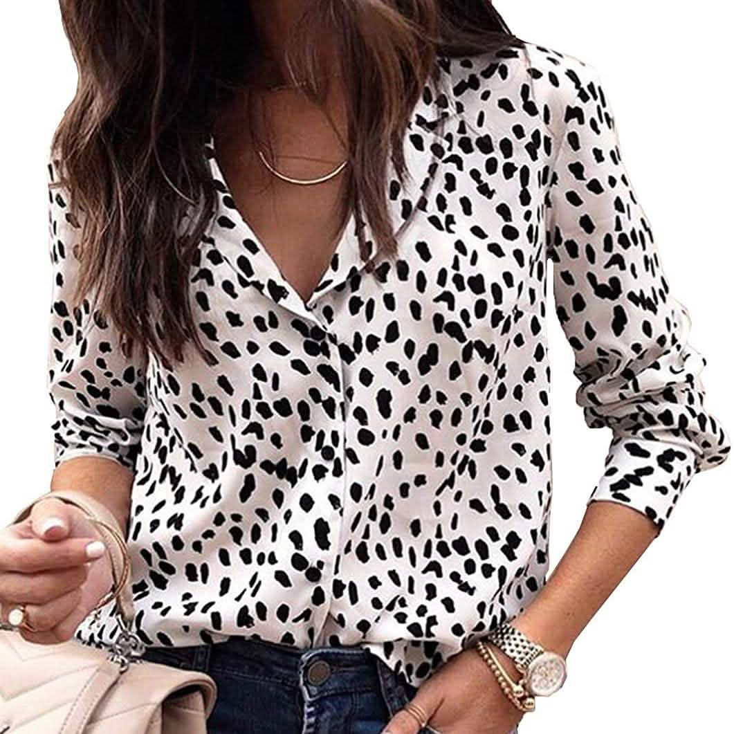 Blusas casuales de mujer con cuello en V, túnica de leopardo, camisas de manga larga con botones