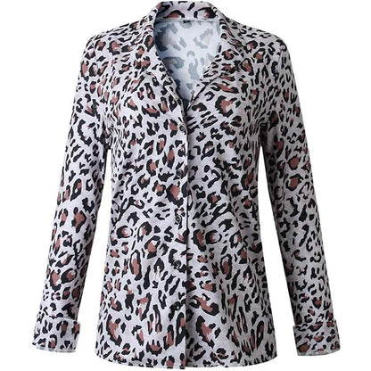 Blusas casuales de mujer con cuello en V, túnica de leopardo, camisas de manga larga con botones