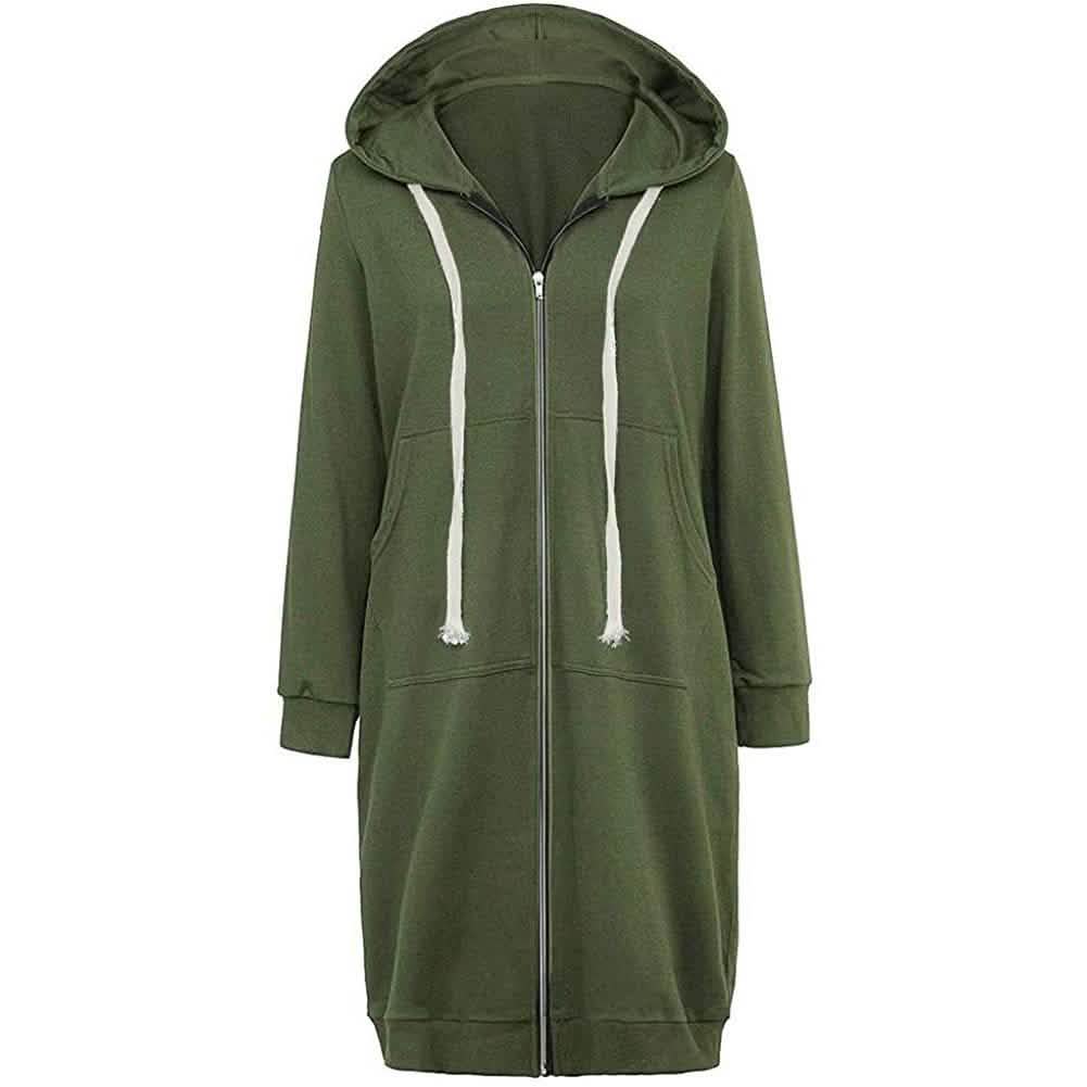 Sudadera Casual con Capucha y Cremallera para Mujer, Tipo Túnica Larga, Chaqueta de Moda Tallas Grandes con Bolsillos