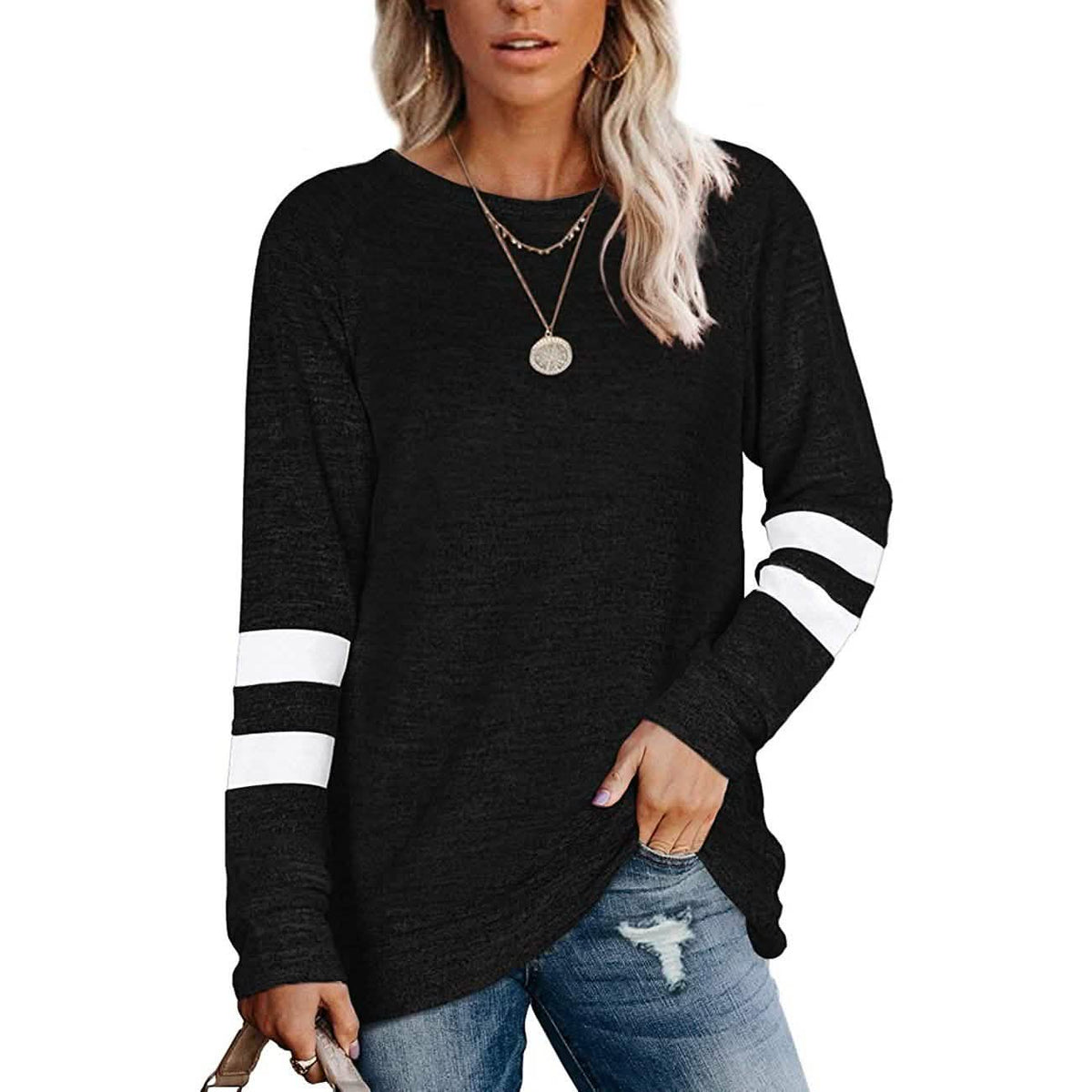 Sudaderas de cuello redondo de manga larga para mujer, blusas tipo túnica