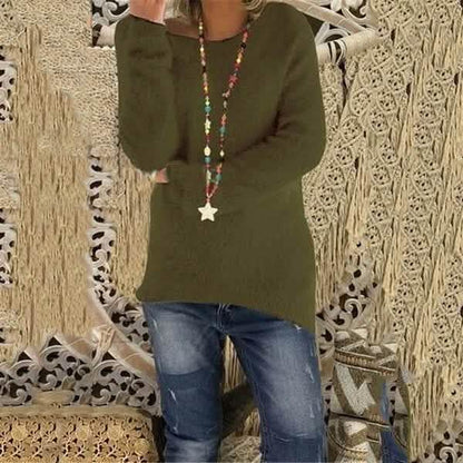 Moda femenina Otoño e invierno Suéteres de punto de manga larga Jerséis cálidos de color liso