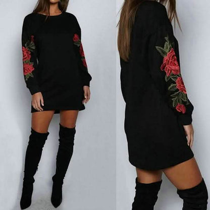 Vestido suéter de manga larga bordado para mujer