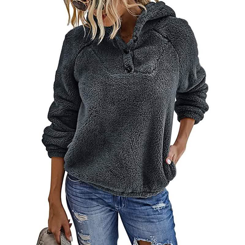 Sudadera con capucha de forro polar peluda y mullida de manga larga para mujer