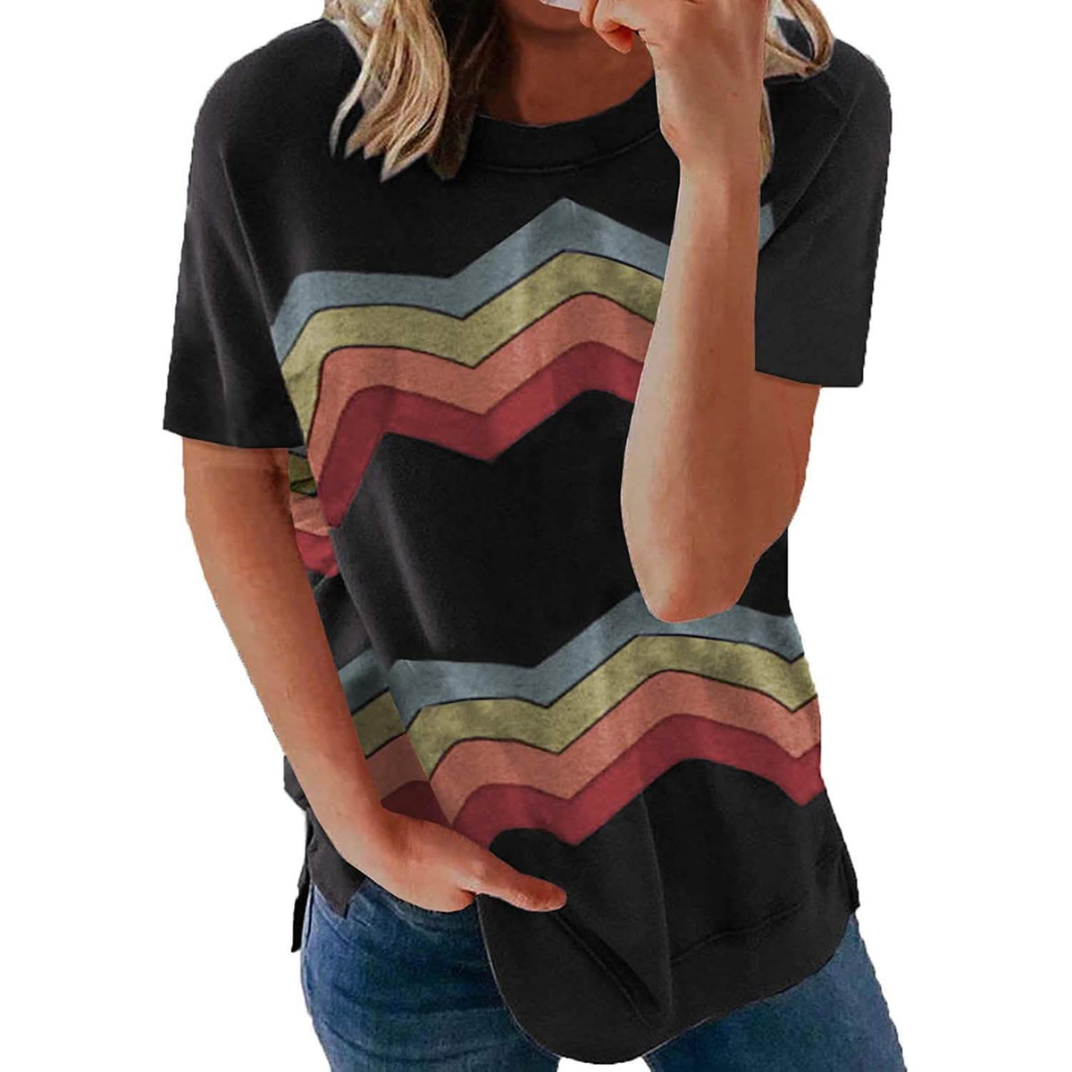 Camiseta Holgada Casual de Cuello Redondo con Gráfico para Mujer