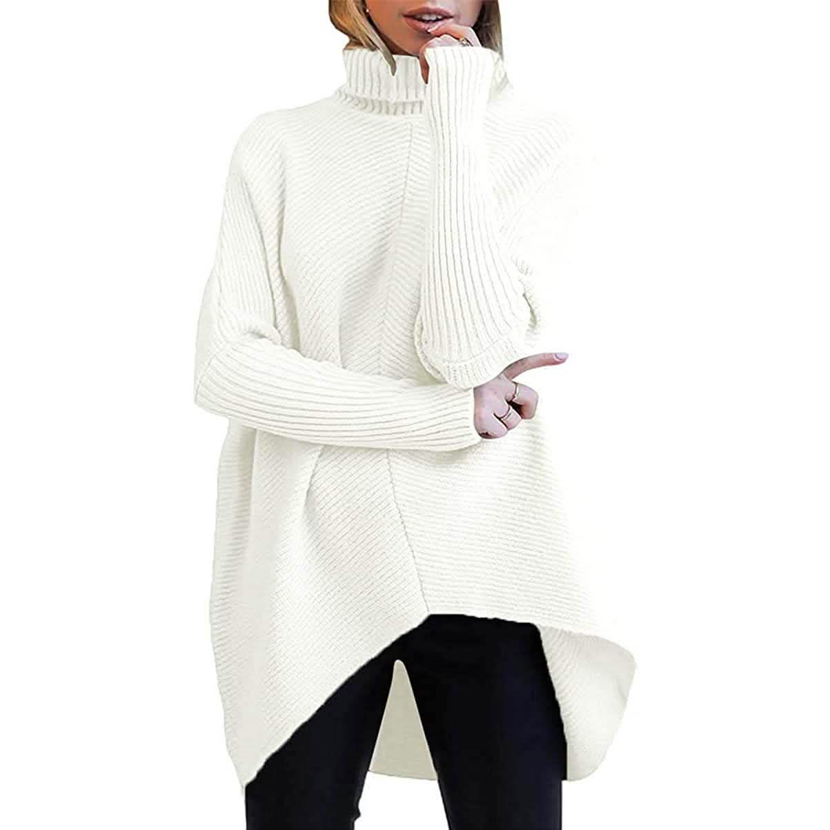 Jersey largo de cuello alto para mujer