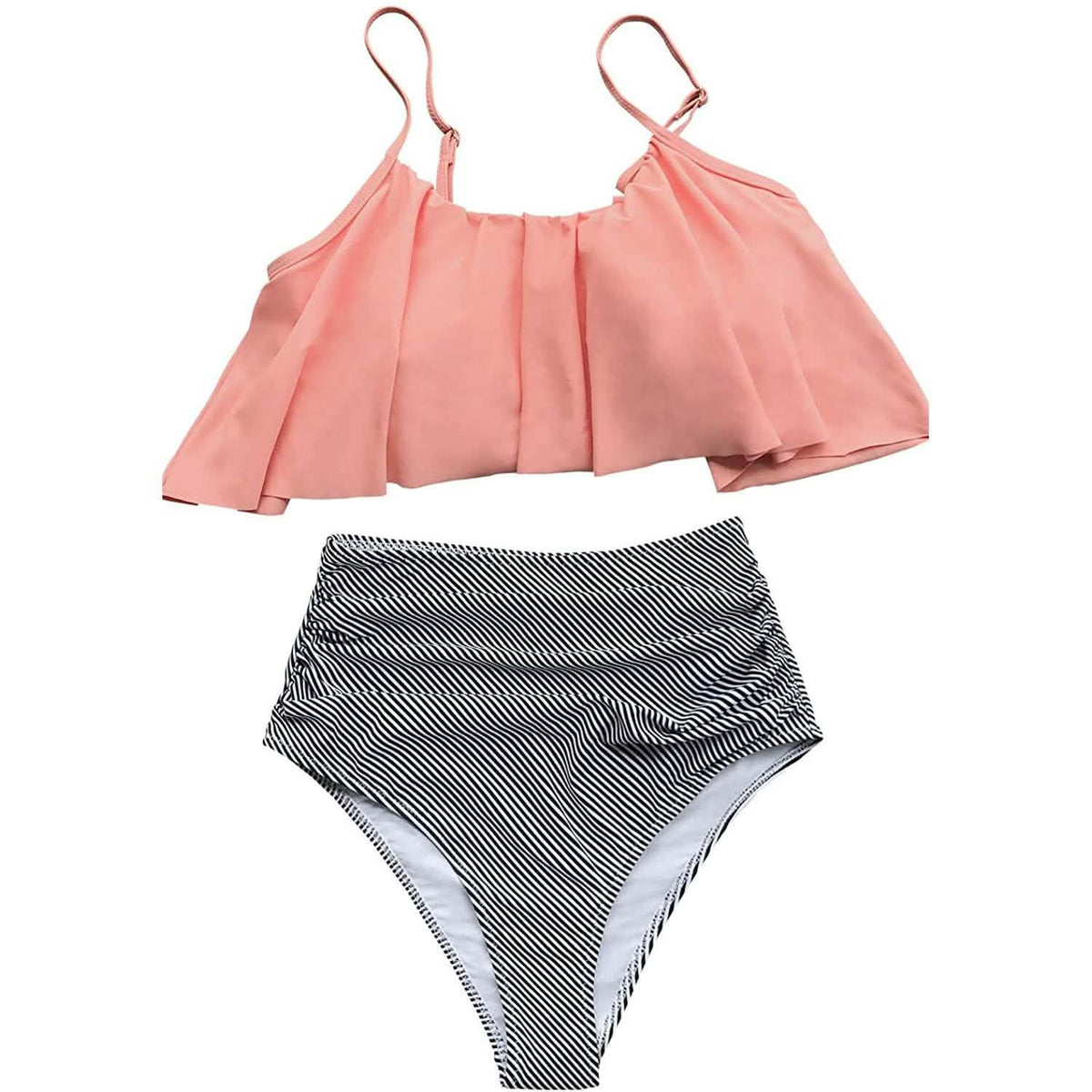 Conjunto de bikini falbala de cintura alta para mujer