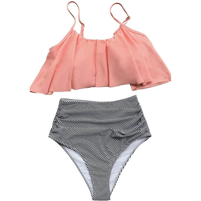 Conjunto de bikini falbala de cintura alta para mujer