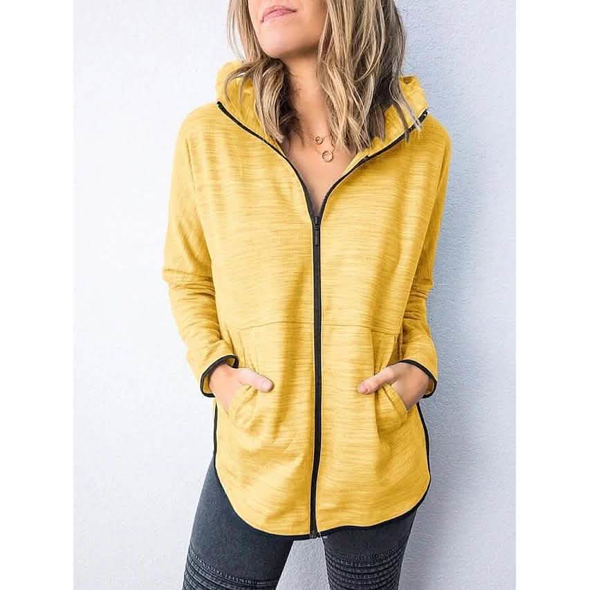 Sudadera con capucha y cremallera para mujer, lisa, con cremallera frontal