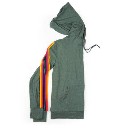 Sudadera con capucha universitaria ligera para mujer con rayas de acento