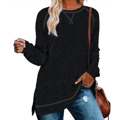 Blusa túnica casual de manga larga suelta con aberturas laterales para mujer