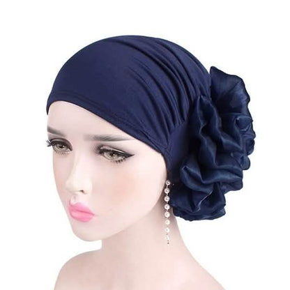 Turbante de mujer de seda láctea con flores