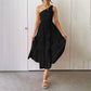 Womens One Shoulder Sleeveless Smocked Ruffle Tiered Beach Long Midi Dress