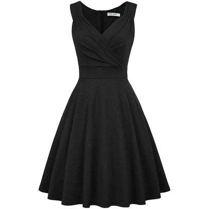 Vestido de cóctel de dama de honor sin mangas con cuello en V cruzado y línea A para mujer
