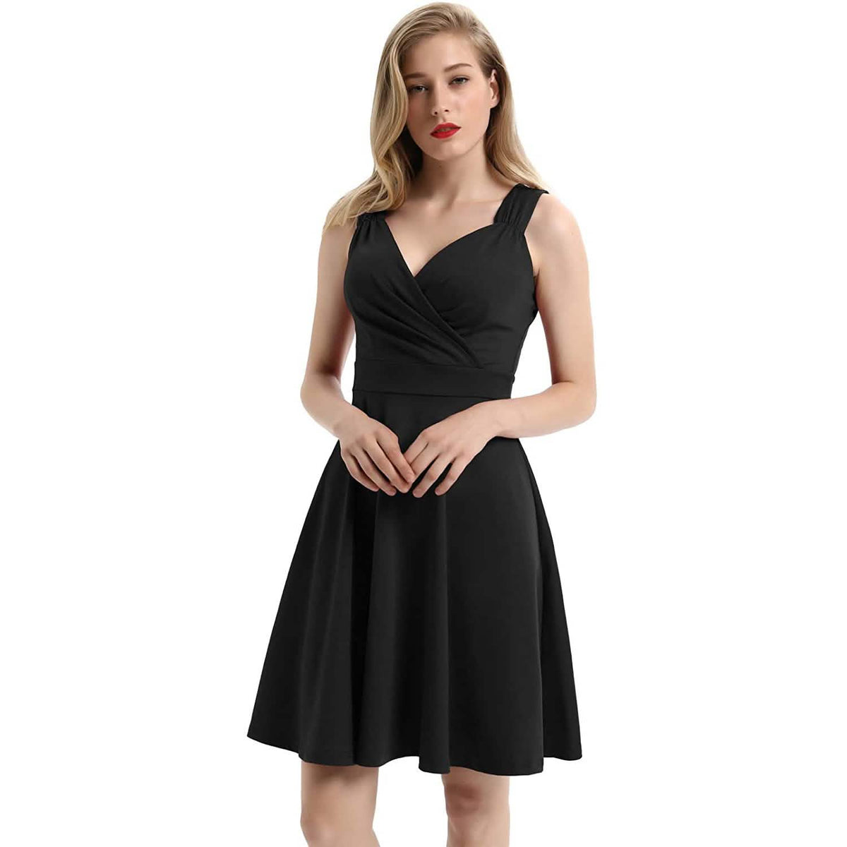 Vestido de cóctel de dama de honor sin mangas con cuello en V cruzado y línea A para mujer