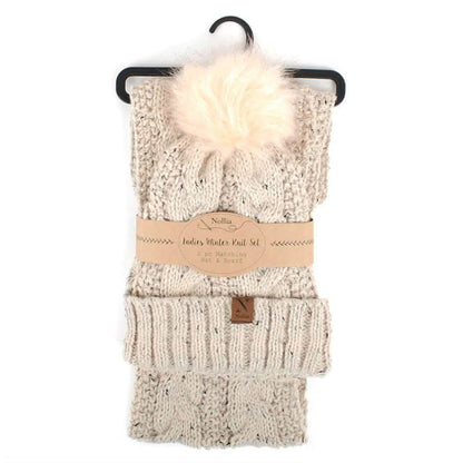 Conjunto de gorro de punto jaspeado y bufanda infinita para mujer
