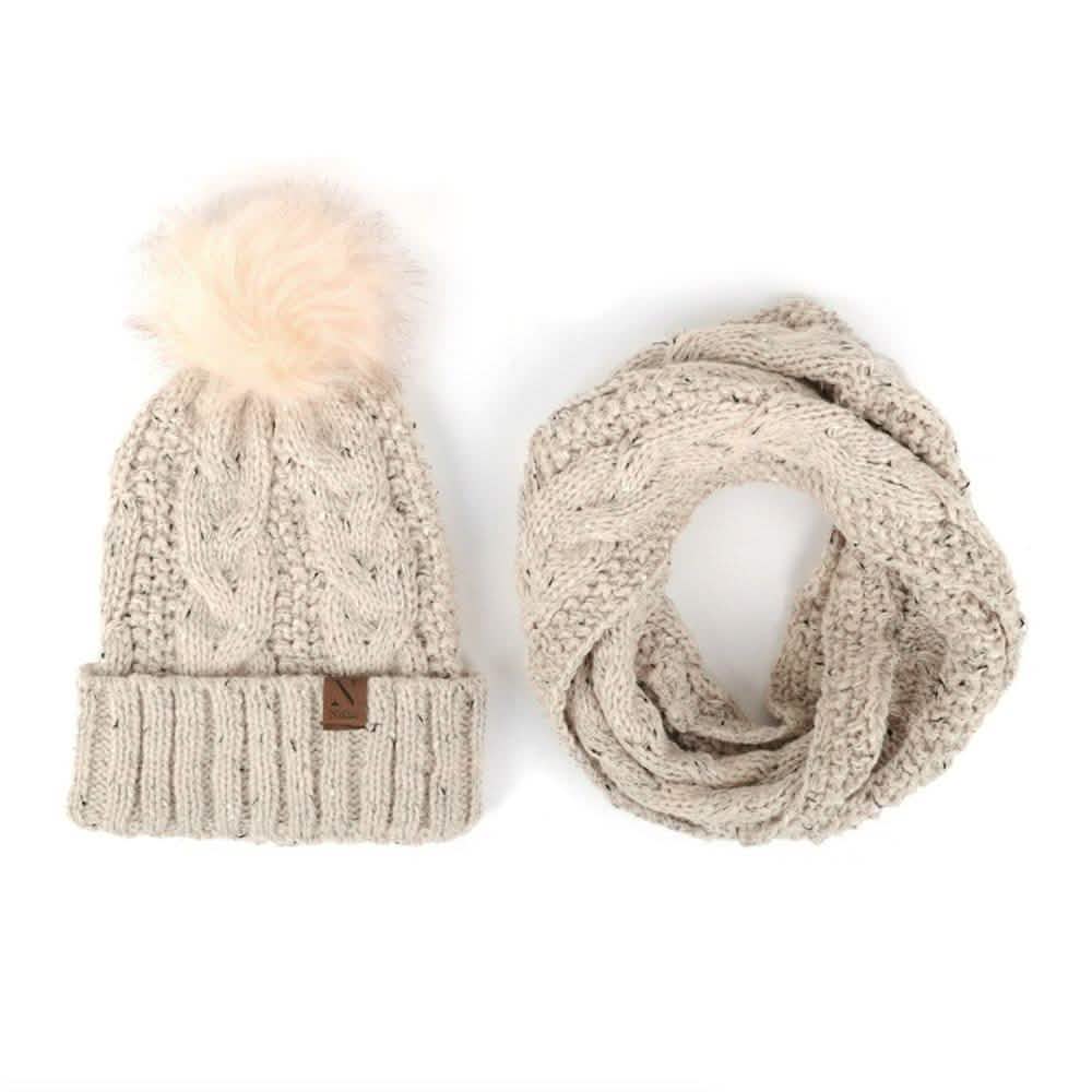 Conjunto de gorro de punto jaspeado y bufanda infinita para mujer