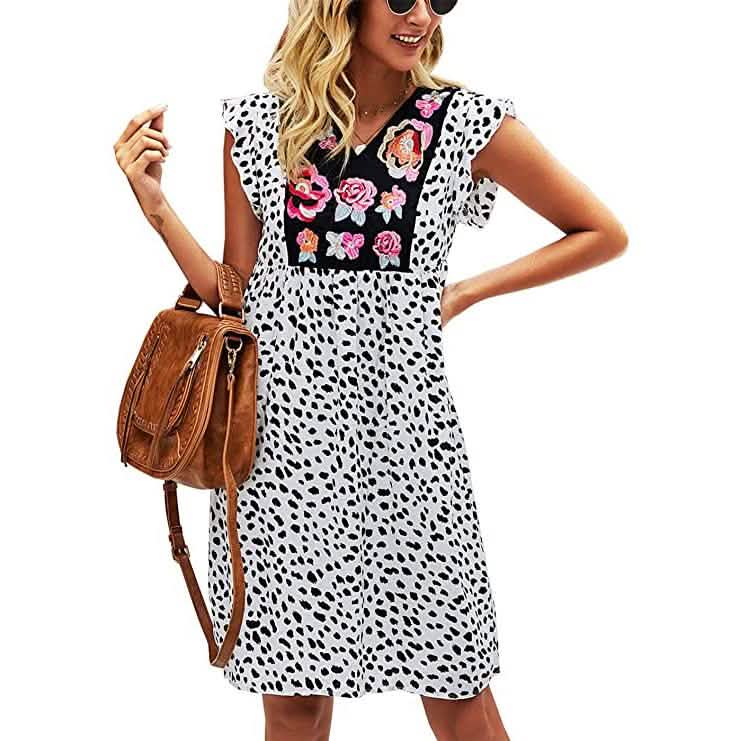 Vestido bohemio con cuello en V y estampado de leopardo de verano para mujer