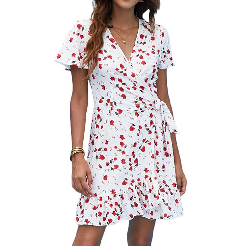 Vestido cruzado de verano con cuello de pico y lunares para mujer