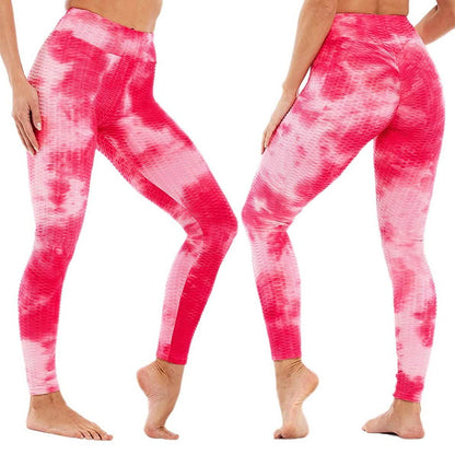 Pantalones de yoga para mujer de cintura alta, teñido anudado, control de abdomen, levanta glúteos, mallas de entrenamiento