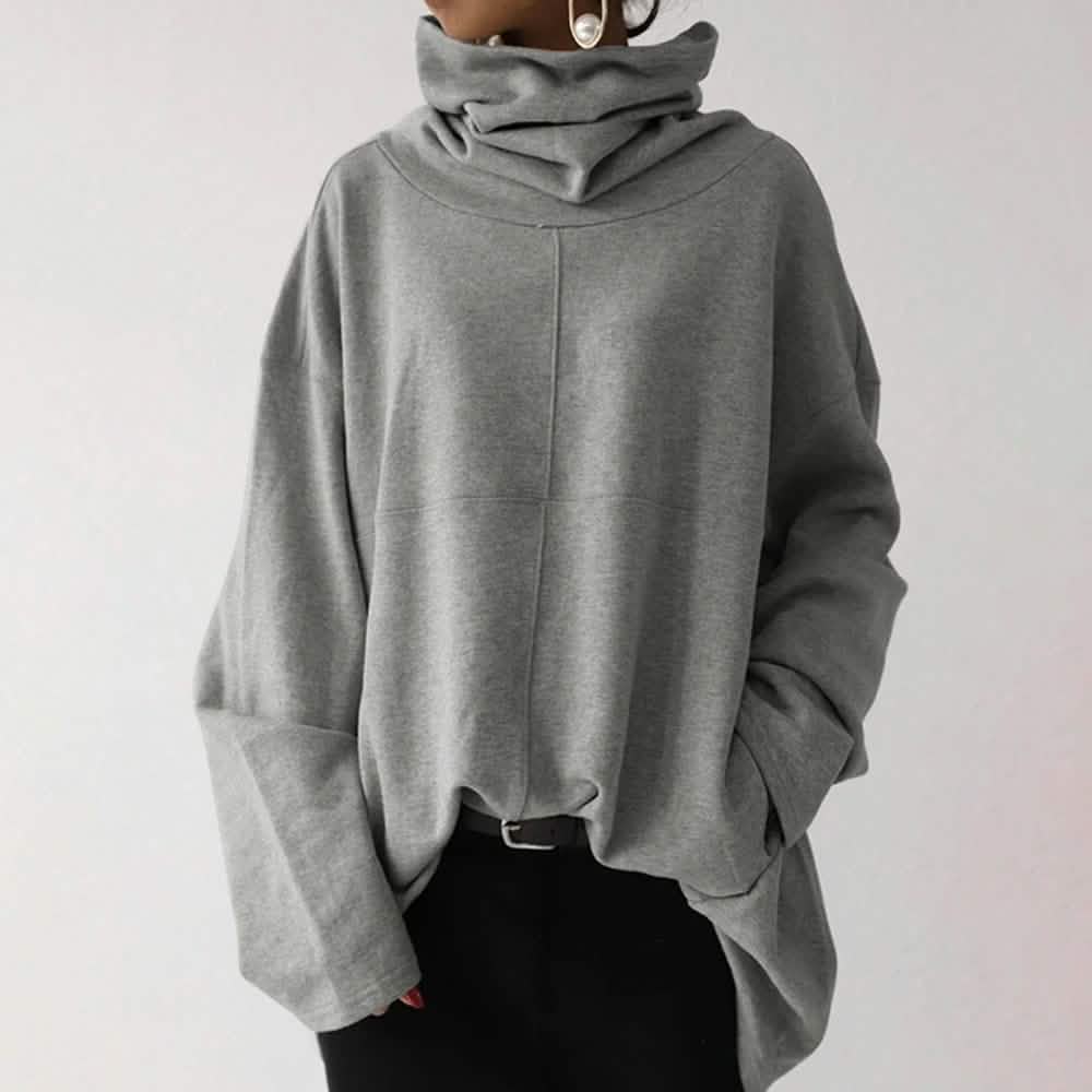 Sudadera de cuello alto holgada de manga ancha para mujer