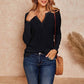 Blusas Henley de punto gofre con cuello de pico para mujer