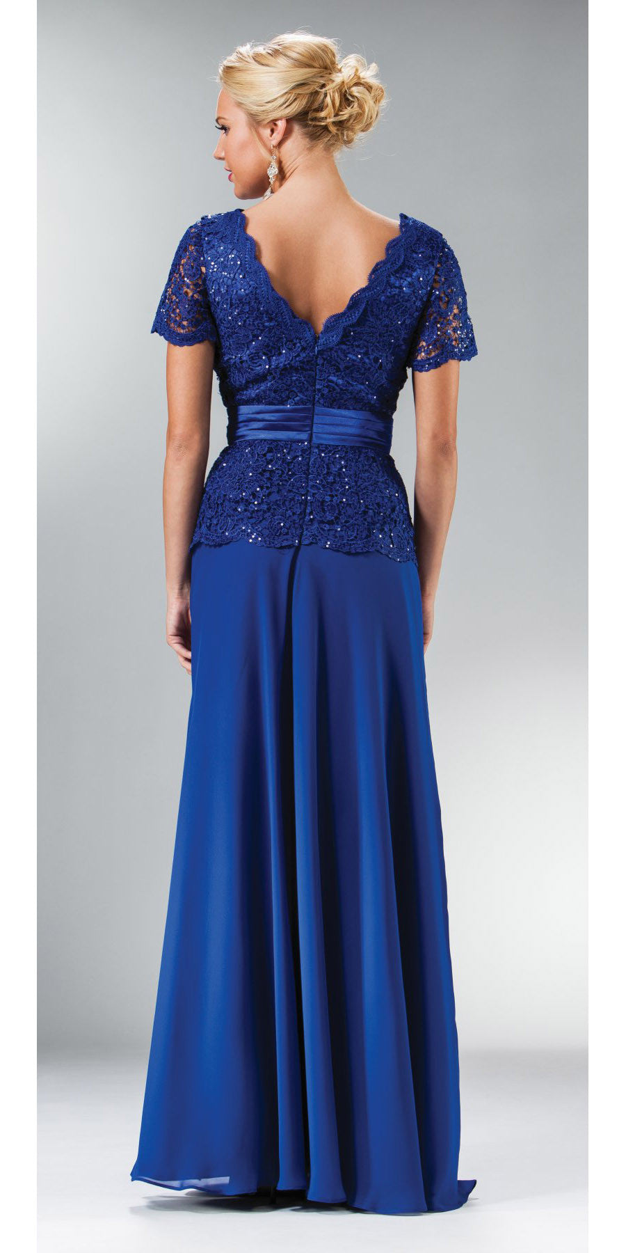 LIQUIDACIÓN - Cinderella Divine 1452 - Vestido largo negro con top de encaje y cuello en V (Talla 2XL)
