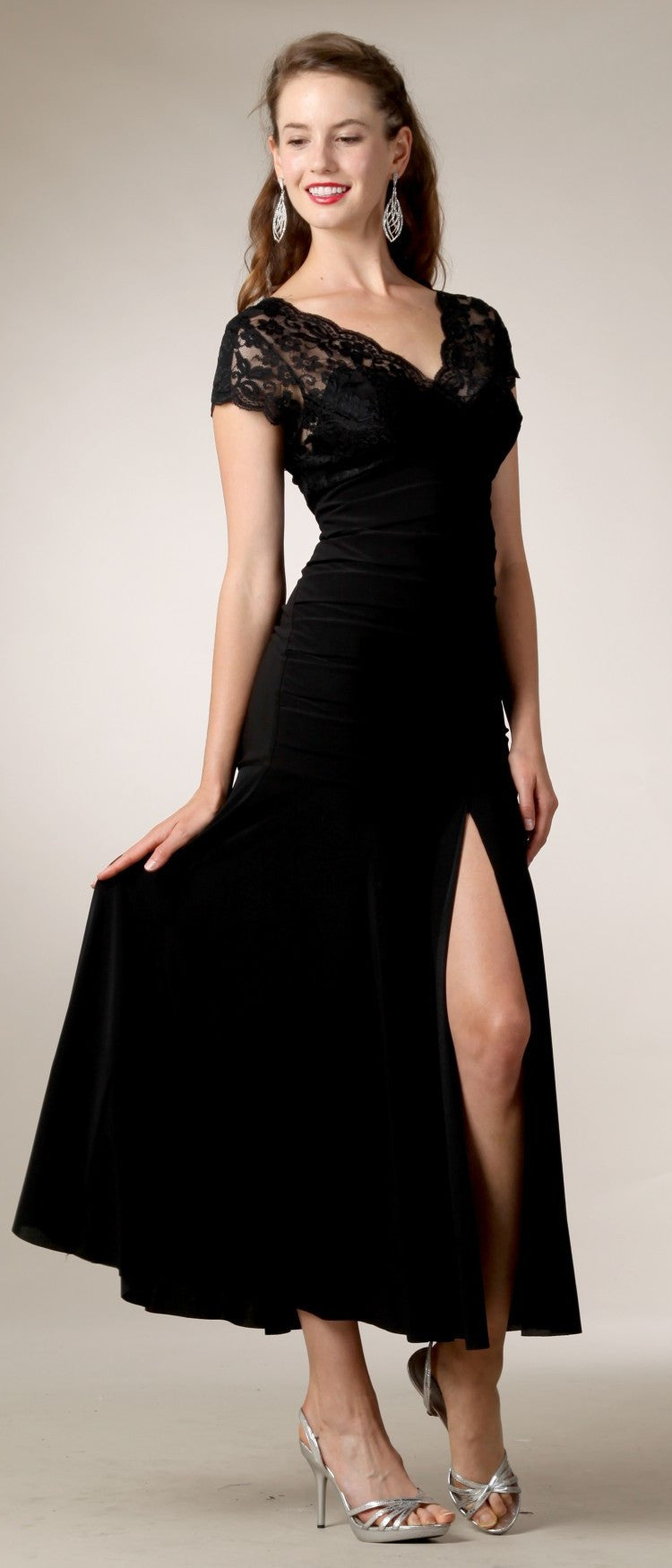LIQUIDACIÓN - Vestido de cóctel a media pierna de encaje elástico ITY Celavie 2320L (Talla 2XL)