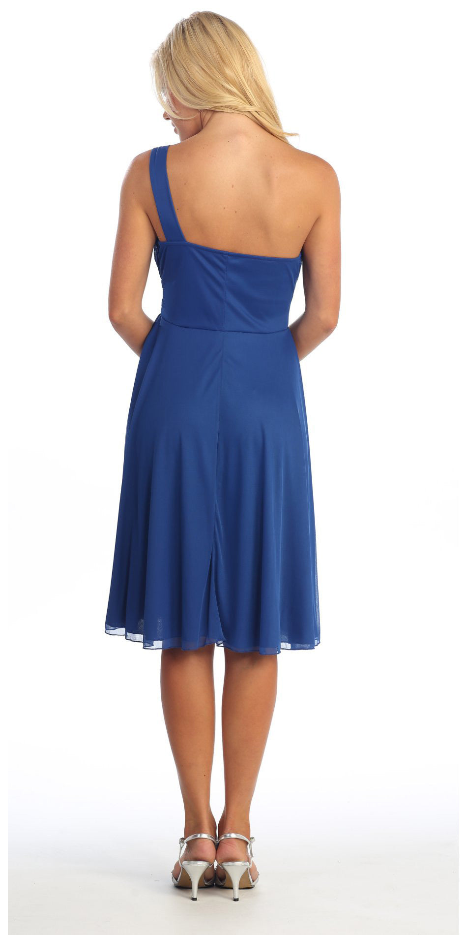LIQUIDACIÓN - CELAVIE 2095S Vestido Negro hasta la Rodilla de un Solo Hombro Incluye Chaqueta Bolero (Talla M)
