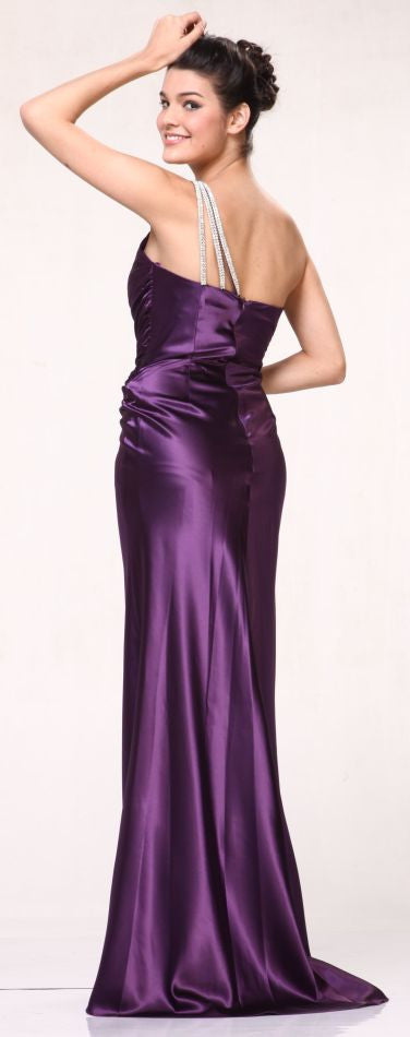 OFERTA - Cinderella Divine 7702 Vestido largo de satén con tirantes de pedrería y un hombro (Talla 2XL)