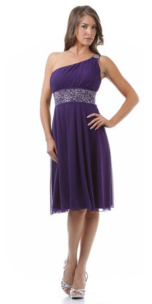 LIQUIDACIÓN - CELAVIE 2095S Vestido Negro hasta la Rodilla de un Solo Hombro Incluye Chaqueta Bolero (Talla M)