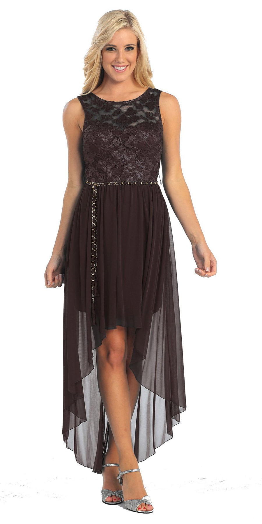 DESCUENTO - Vestido Negro Alto-Bajo con Top de Encaje Celavie 2387 (Talla 2XL)