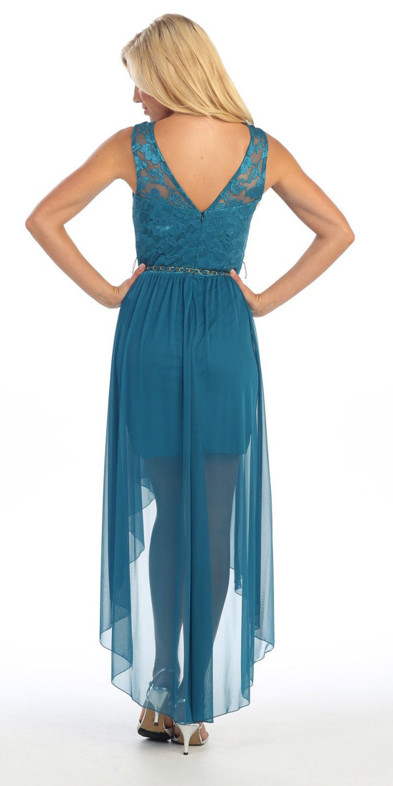 DESCUENTO - Vestido Negro Alto-Bajo con Top de Encaje Celavie 2387 (Talla 2XL)