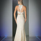 Cinderella Divine 1586 Halter Lace Appliques Mock Two-Piece Gown