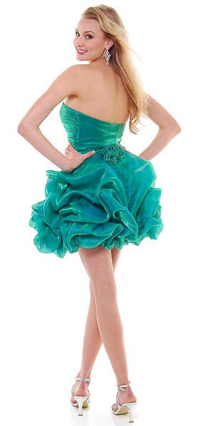 LIQUIDACIÓN - Vestido Drapeado Corto Sin Tirantes Tipo Burbuja de Organza Metálica (Talla XS)