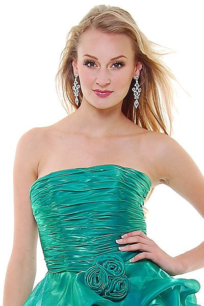 LIQUIDACIÓN - Vestido Drapeado Corto Sin Tirantes Tipo Burbuja de Organza Metálica (Talla XS)