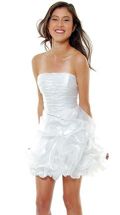 LIQUIDACIÓN - Vestido Drapeado Corto Sin Tirantes Tipo Burbuja de Organza Metálica (Talla XS)