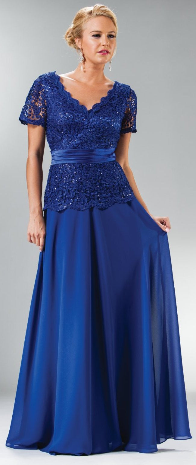 LIQUIDACIÓN - Cinderella Divine 1452 - Vestido largo negro con top de encaje y cuello en V (Talla 2XL)