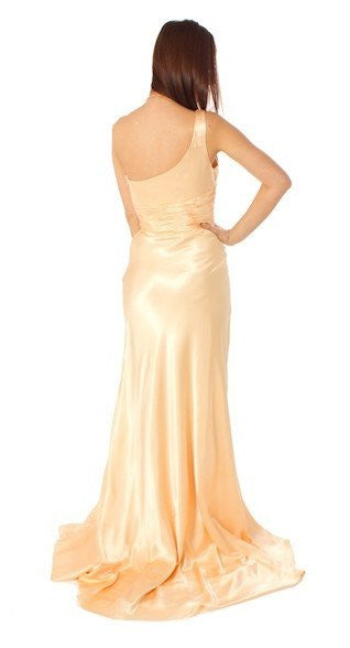 OFERTA - Vestido largo Cinderella Divine 2145 Satén Un Hombro Pedrería (Talla 4, 8)