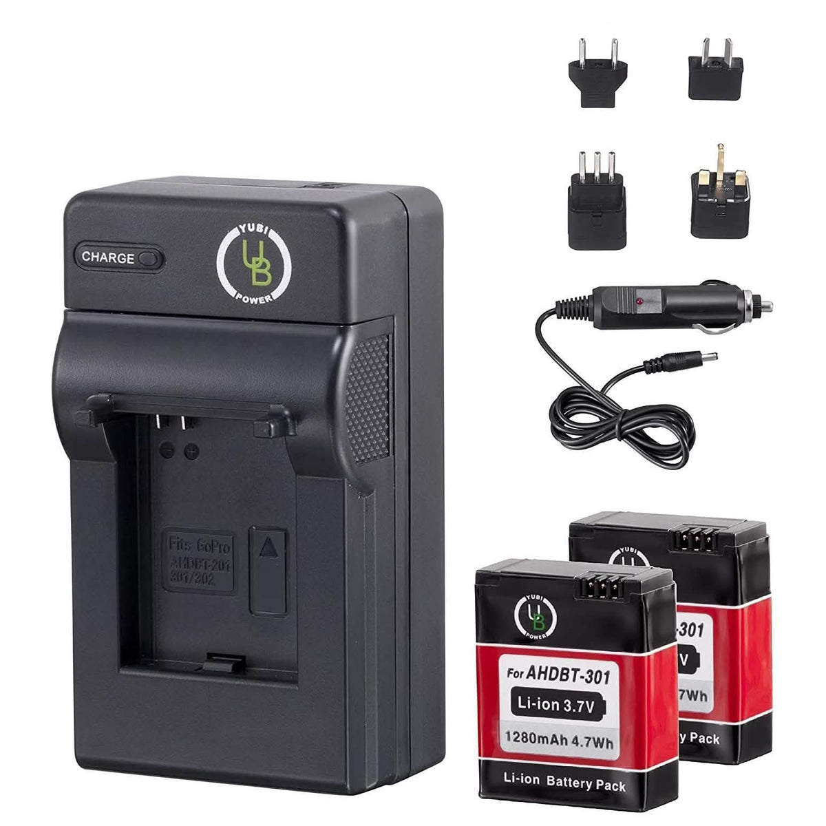 Kit de 2 baterías Yubi Power para GoPro de 1280 mAh y kits de cargador de viaje