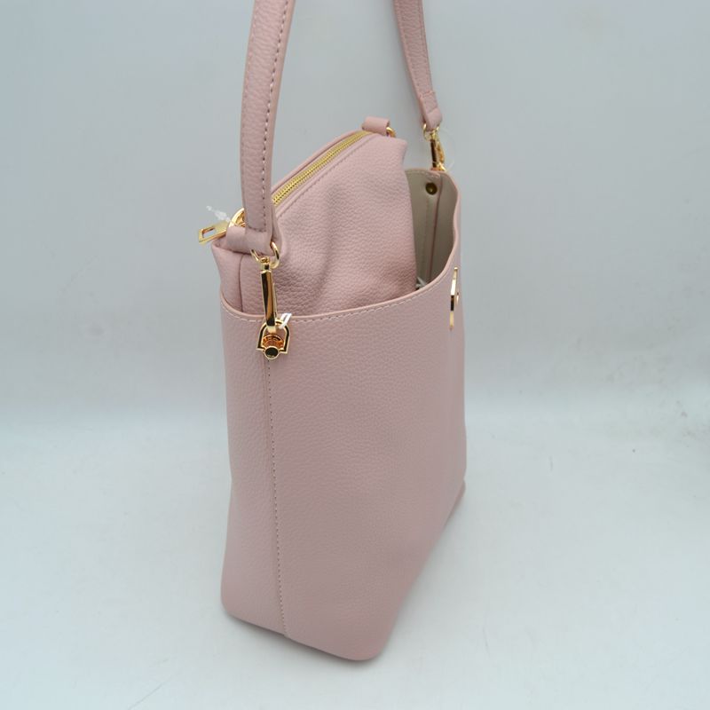 Pebbled Bucket Bag and Crossbody Pouch Set with Circular Lock Accent